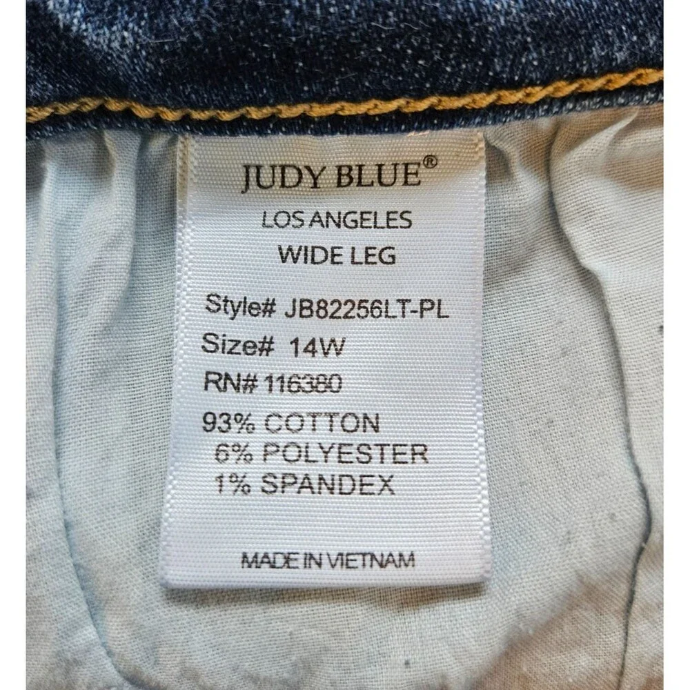 JUDY BLUE High Waist Destroy Wide Leg Jeans 14W Medium Wash Raw Hem Distressed